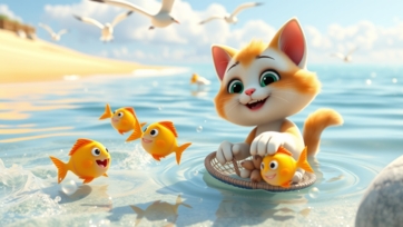 Cat Catches Fishes in Sea | Cute & Fun Animal Adventure