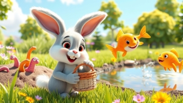 Bunny Finding Worms & Catching Fish | Cute & Fun Animal Adventure