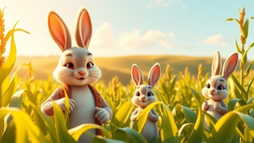 Dad Bunny Working in Corn Farm | Hardworking & Loving Family Story